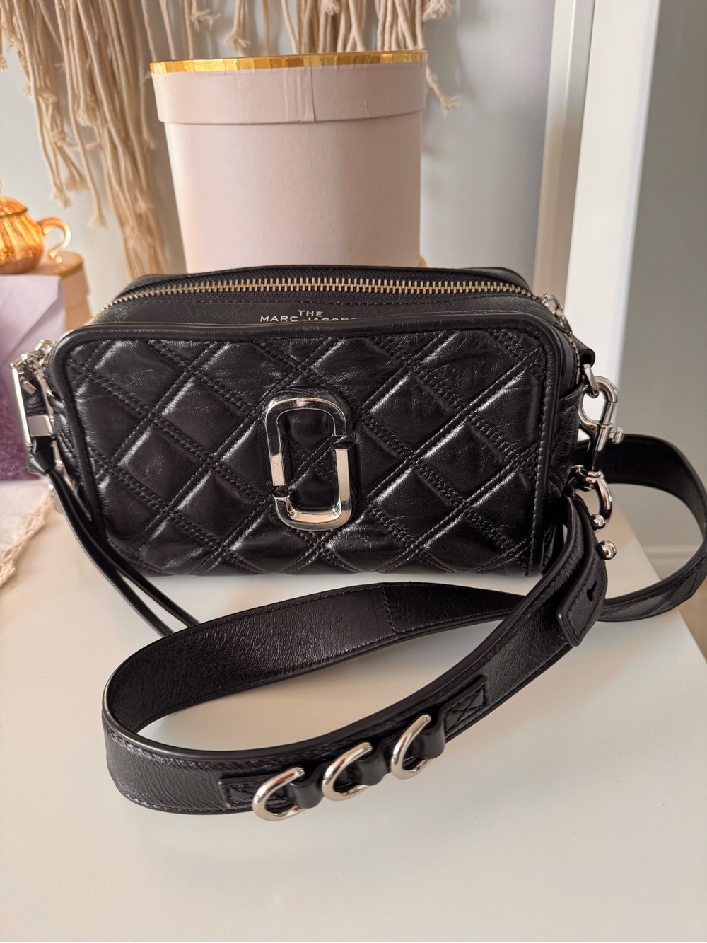 Marc Jacobs Black Quilted Leather Camera Bag with Silver Hardware
